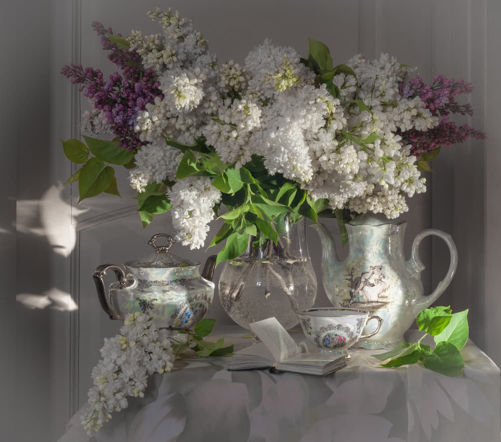 Spring Lilacs and Teatime by Viktor Cherkasov — canvas wall art