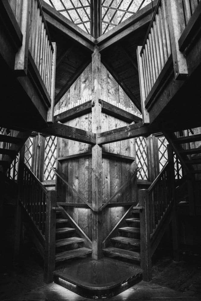 Symmetrical Wooden Staircase by Yu Mao — canvas wall art