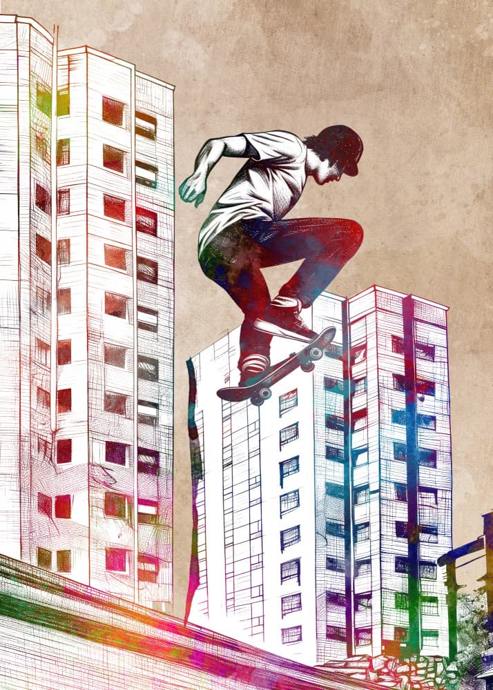 Skateboard Urban Flight by Justyna Jaszke — canvas wall art
