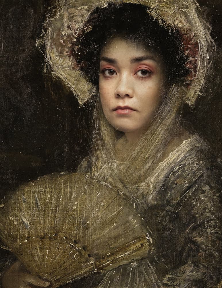 Elegant Woman With Fan by Thierry Lagandré (Transgressed Light) — canvas wall art
