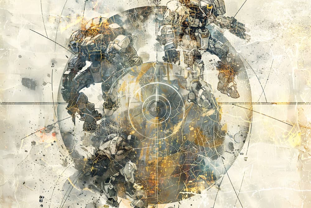 Gritty Robot Battle by Rafal Kulik — canvas wall art