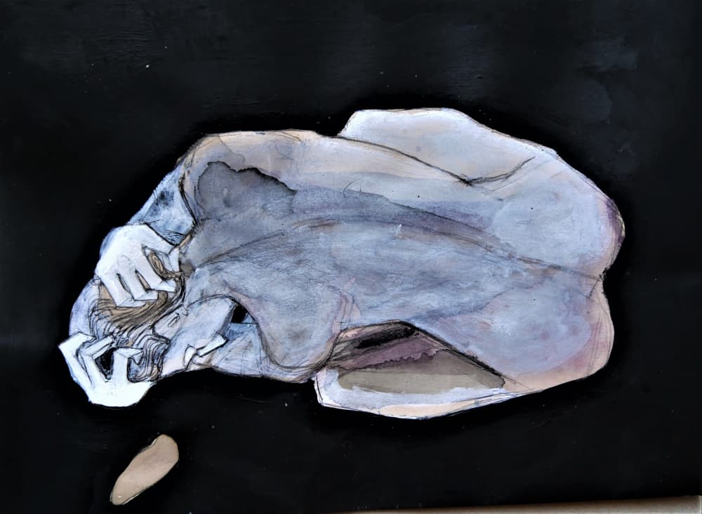 Contemplative Blue Figure by Doris Schmitz — canvas wall art