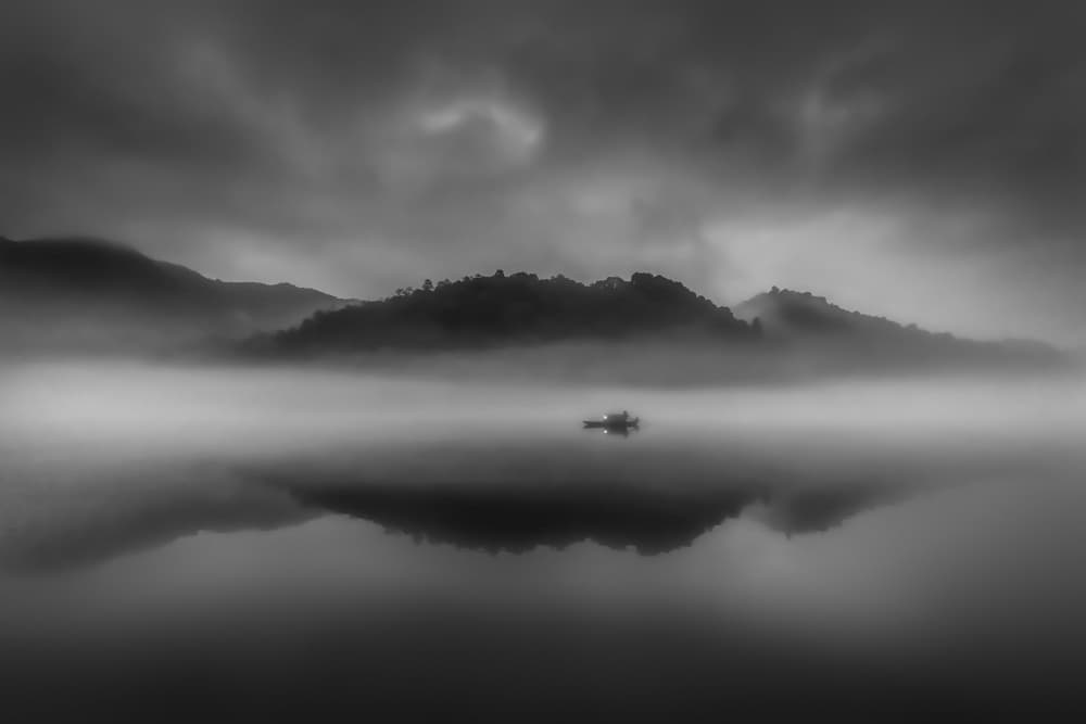 Misty Lake Boat by Raymond Ren Rong Liu — canvas wall art