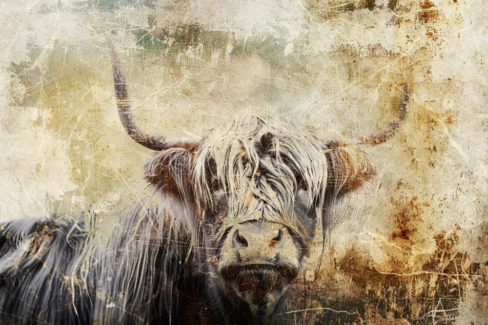 Vintage Highland Stare by Rafal Kulik — canvas wall art