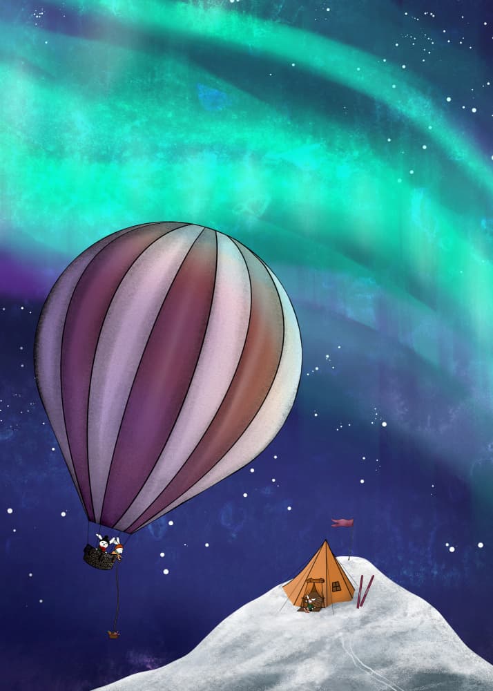 Northern Lights Hot Air Balloon by EMELIEmaria — canvas wall art