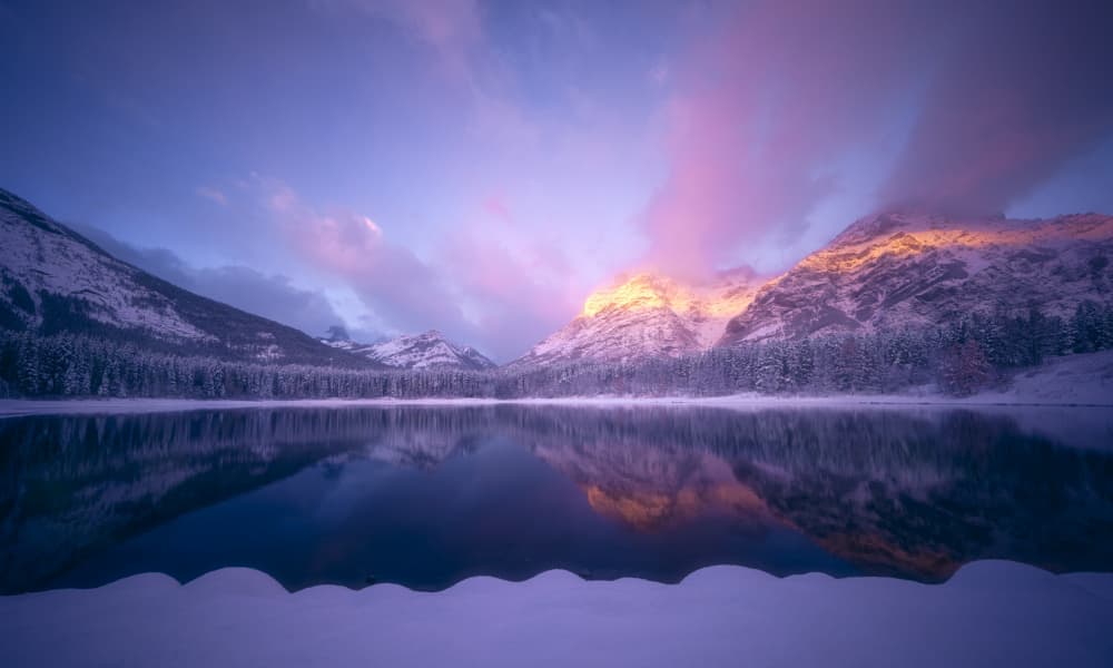 Golden Dawn Mountain Lake by Jenny L. Zhang — canvas wall art
