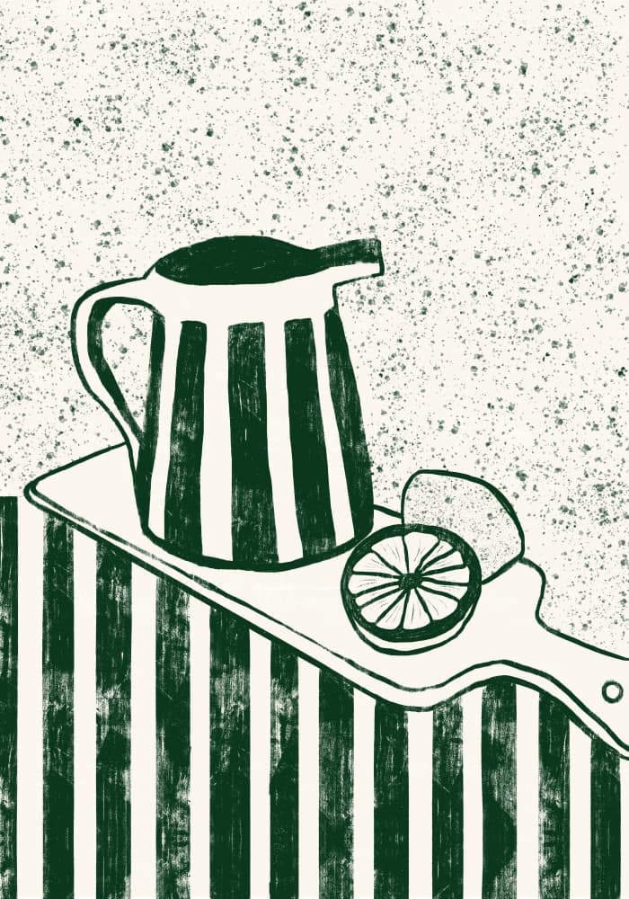 Striped Pitcher Fresh Lemons by Gulcihan Ozguc — canvas wall art