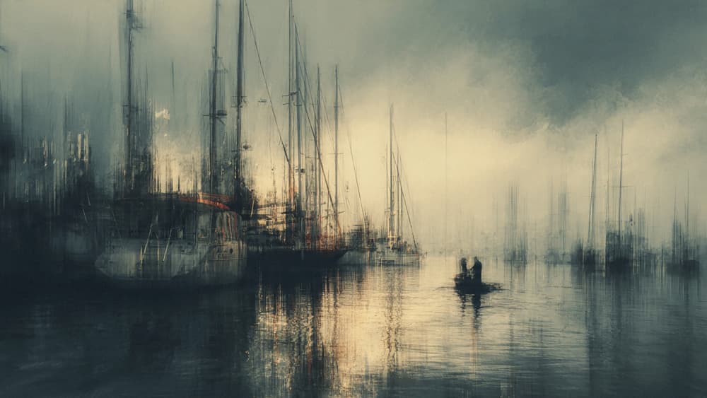 Misty Harbor Reflections by Erkan Camlilar — canvas wall art