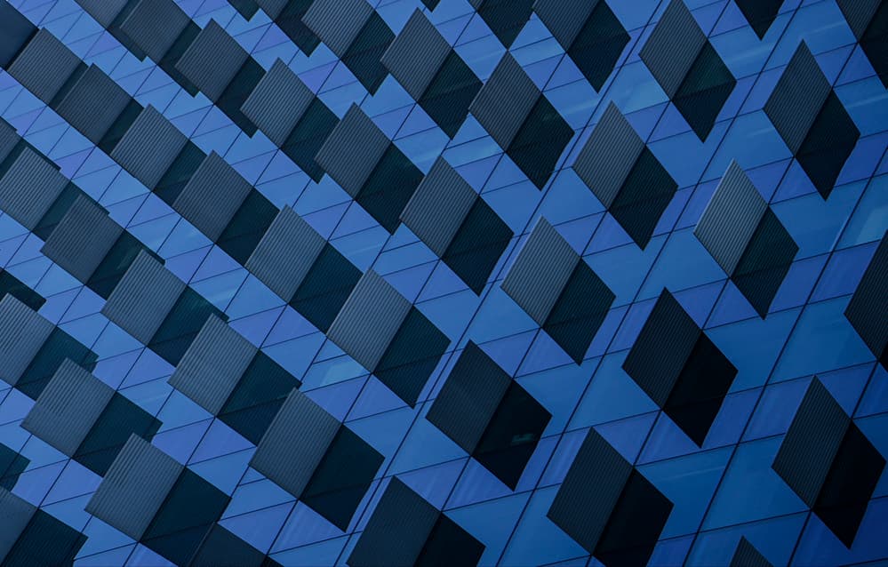 Blue Geometric Facade by Carlos Pardo — canvas wall art