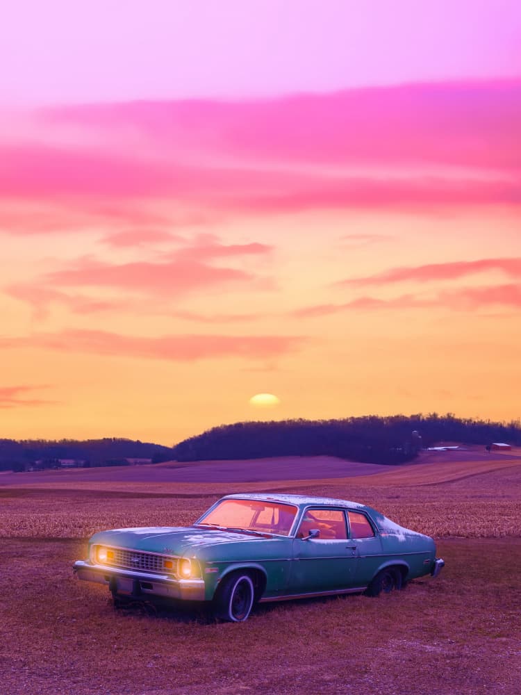 Vintage Car Vibrant Sunset by Ritvik takkar — canvas wall art
