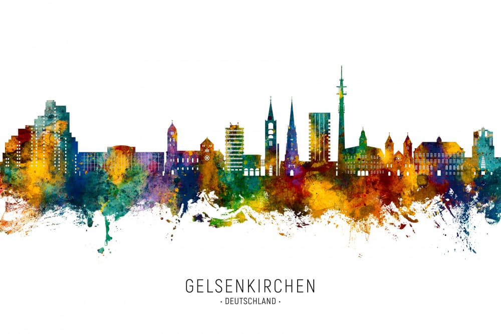 Colorful Gelsenkirchen Skyline by Michael Tompsett — canvas wall art