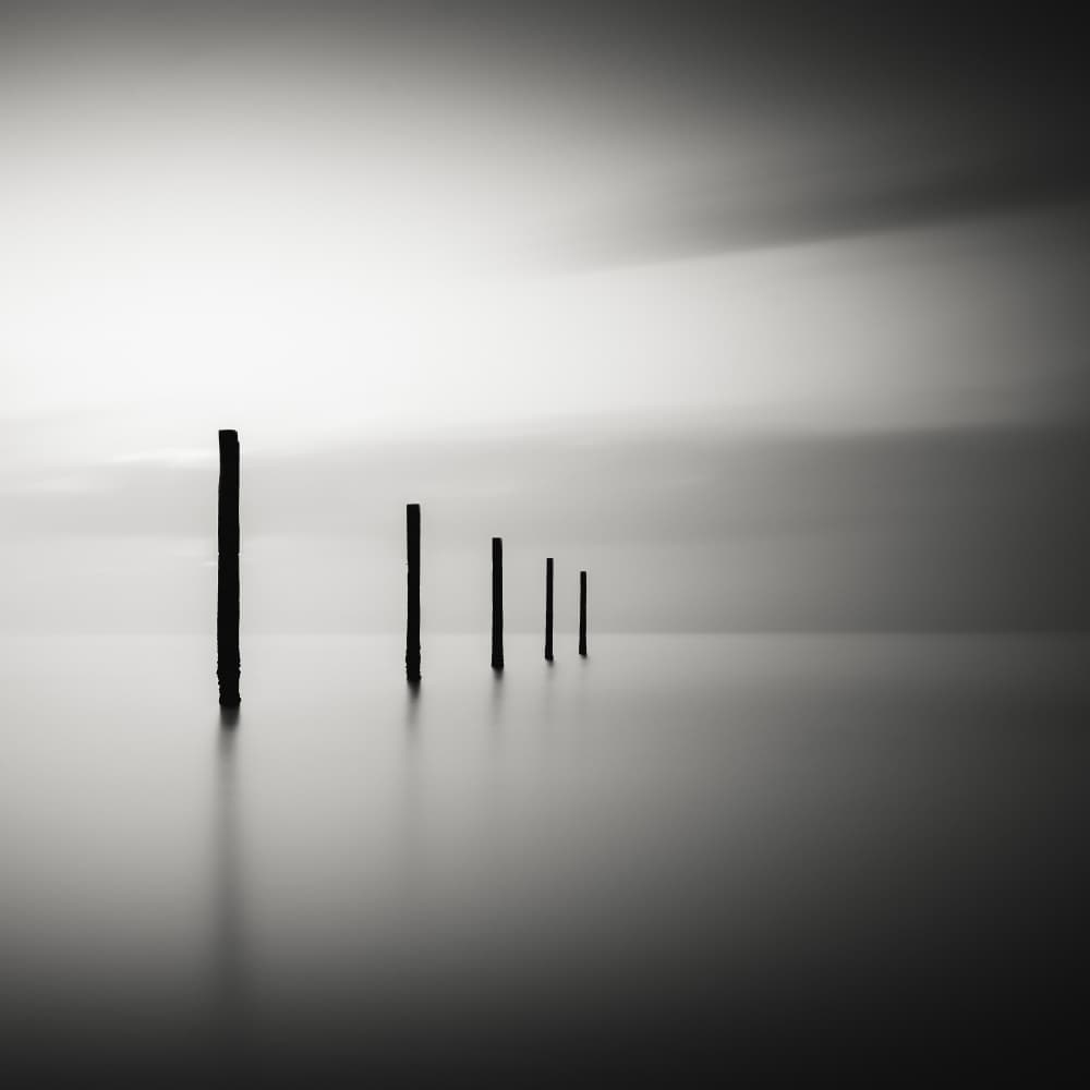 Serene Black White Pilings by Christophe Staelens — canvas wall art