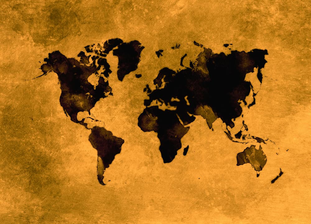 Golden Grunge World Map by Justyna Jaszke — canvas wall art