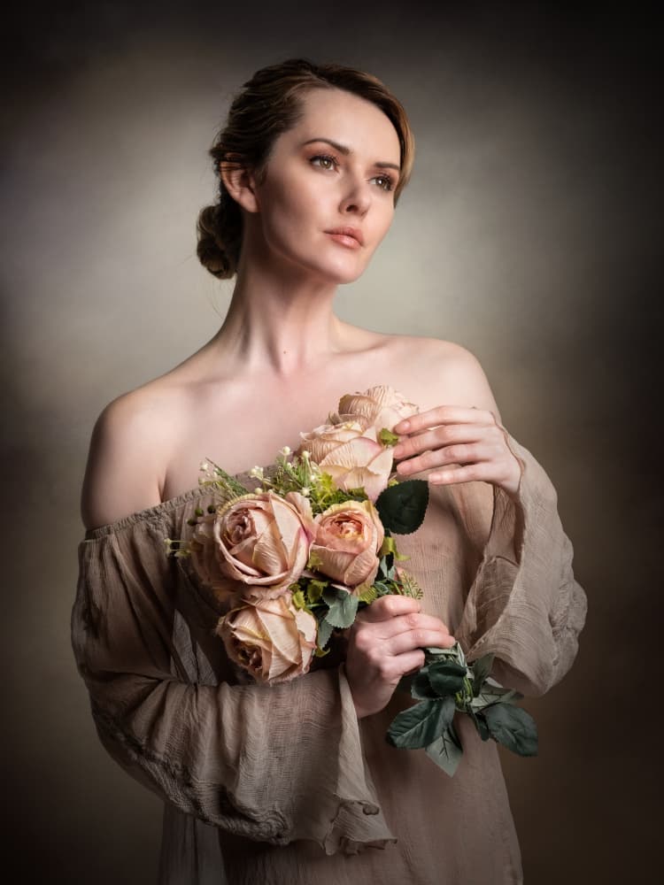 Elegant Woman Roses by Luc Stalmans — canvas wall art