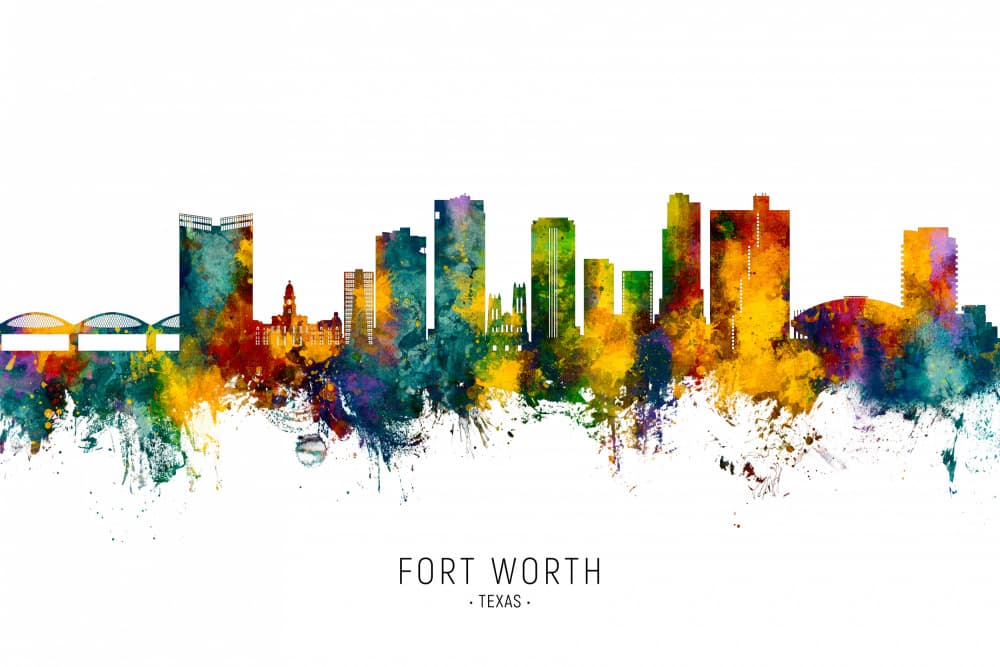 Fort Worth Colorful Skyline by Michael Tompsett — canvas wall art