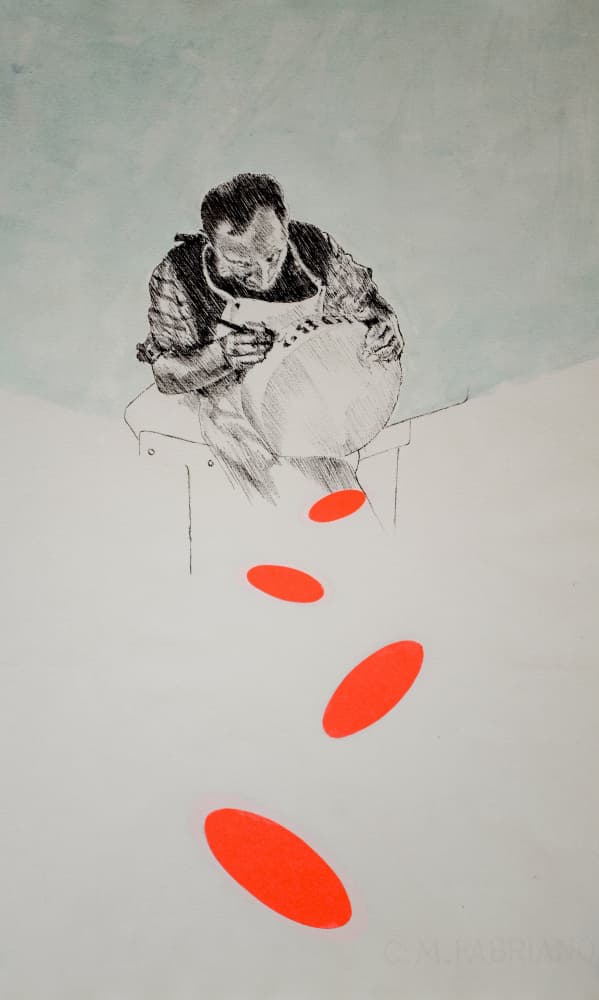 Man Drawing Orange Shapes by David Diehl — canvas wall art