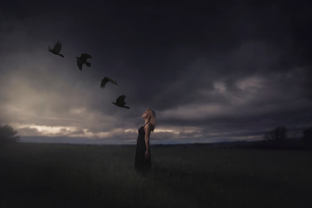 Pensive Woman Flying Birds by Jose Garcia — canvas wall art