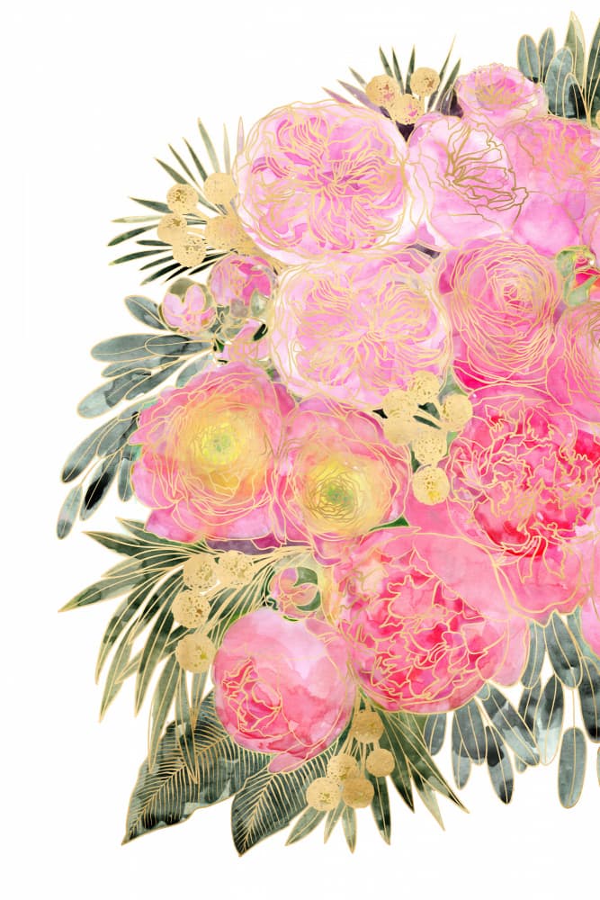 Gilded Pink Blooms by Rosana Laiz Blursbyai — canvas wall art