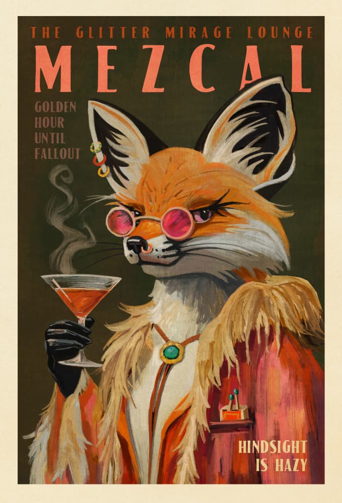 Mezcal Fox Print. Vintage Alcohol Posters & Cocktail Decor by The Whiskey Ginger — canvas wall art