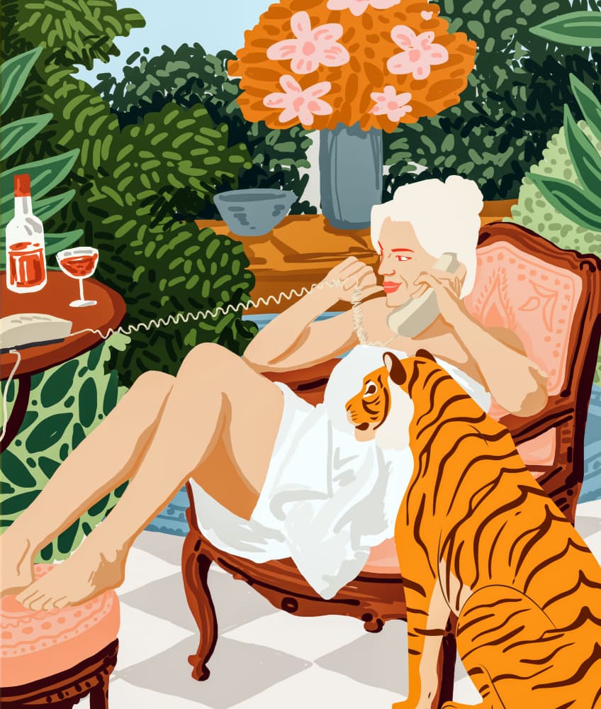 Relaxing Tiger Conversation by Uma Gokhale — canvas wall art