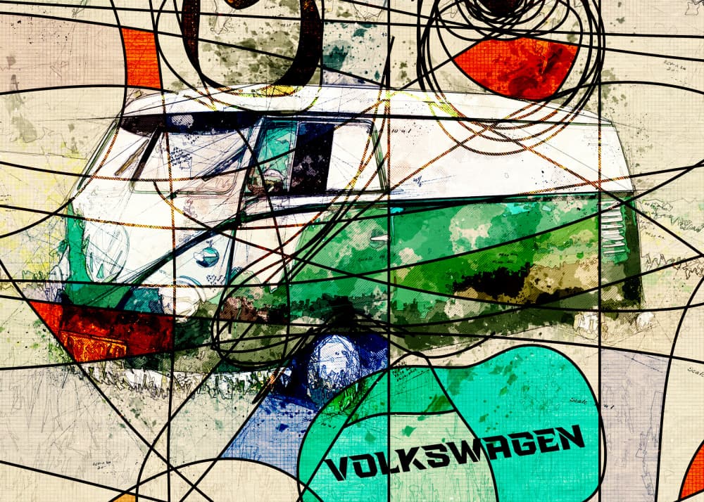 Colorful Hippie Bus by Lembayung senja studio [Vintage Poster] — canvas wall art
