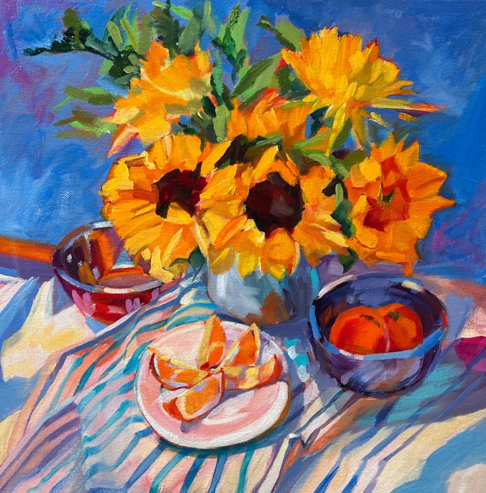 Vibrant Sunflowers and Oranges by Maxine Shore — canvas wall art