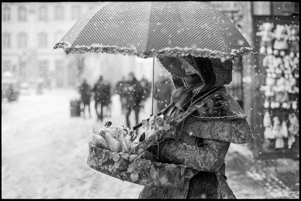 Snowy Street Vendor by Roman Prystaiko — canvas wall art