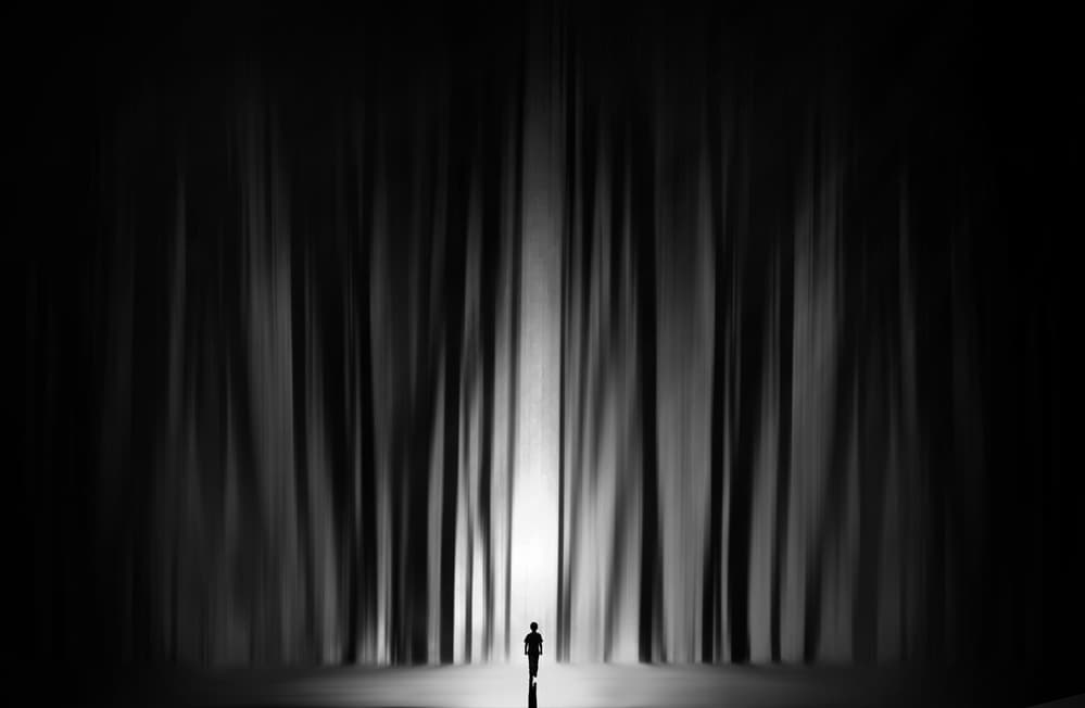 Lone Figure Forest Light by Kapuschinsky — canvas wall art