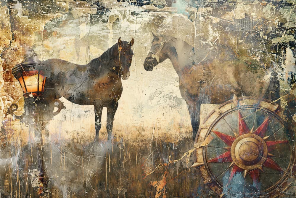 Vintage Horses Street Lamp by Rafal Kulik — canvas wall art