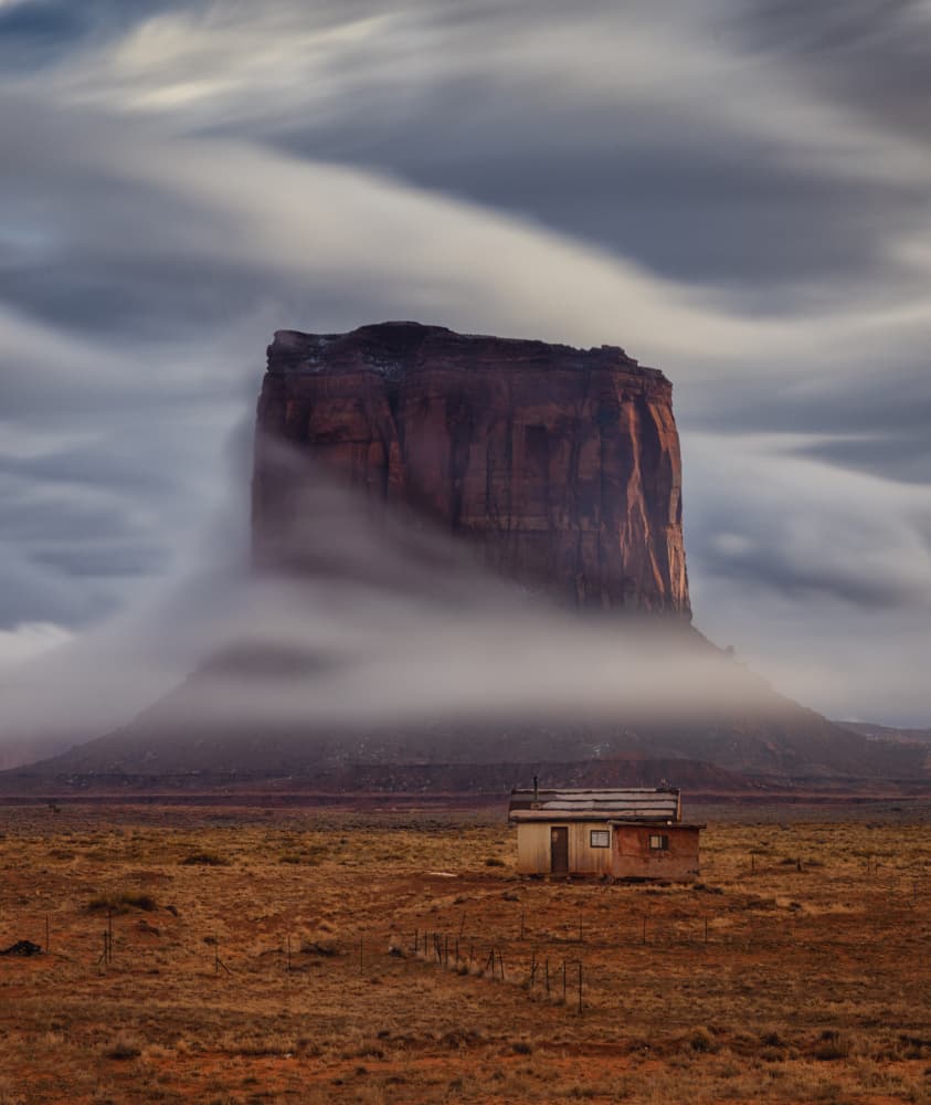 Foggy Desert Butte Home by Michael Zheng — canvas wall art