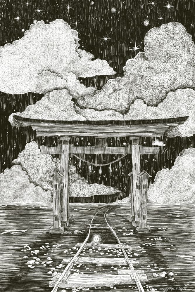Starry Night Torii Path by Mary Joseph — canvas wall art