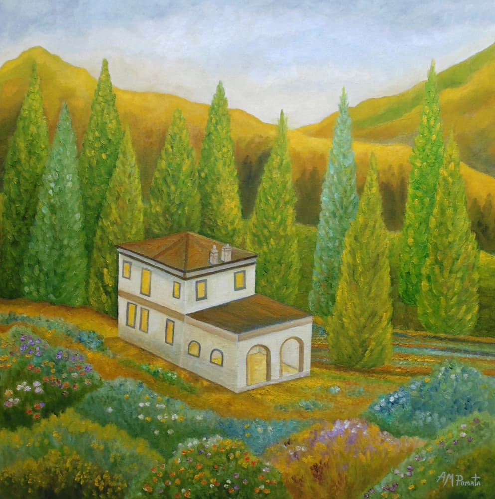 Tuscan Hillside House by Angeles M. Pomata — canvas wall art