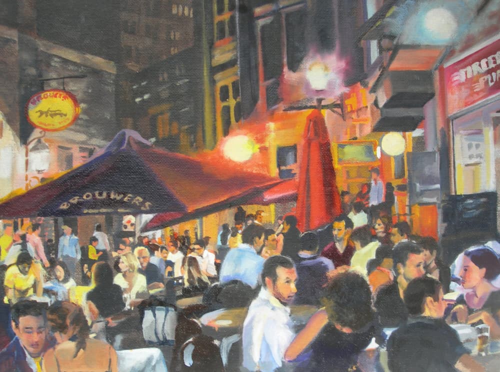 Lively Night Cafe by Maxine Shore — canvas wall art