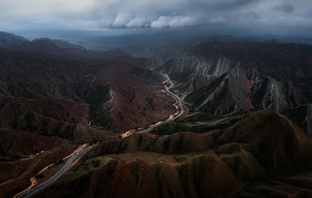 Colorful Mountain Valley Road by Dennis Zhang — canvas wall art