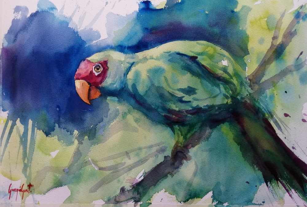 Tropical Green Parrot by Giorgio Gosti — canvas wall art
