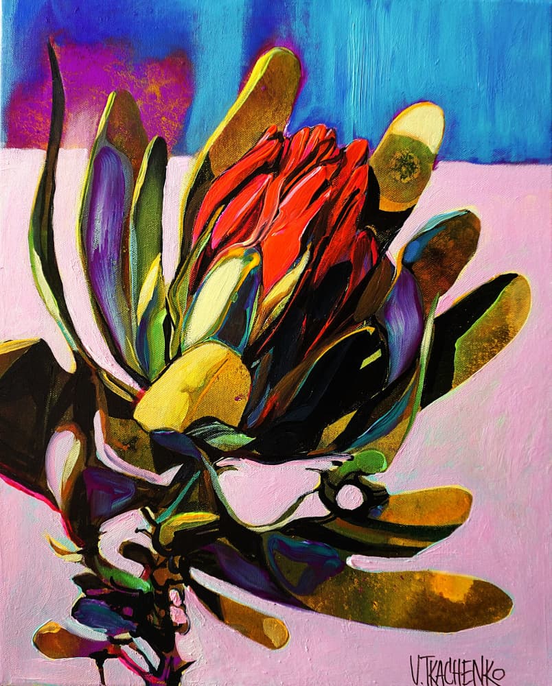 Colorful Protea Abstract by Victor Tkachenko — canvas wall art