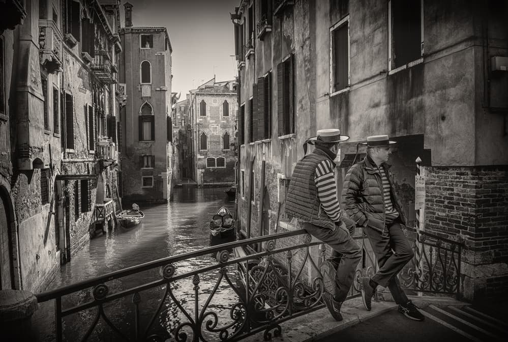 Venice Canal Gondoliers by Vito Guarino — canvas wall art