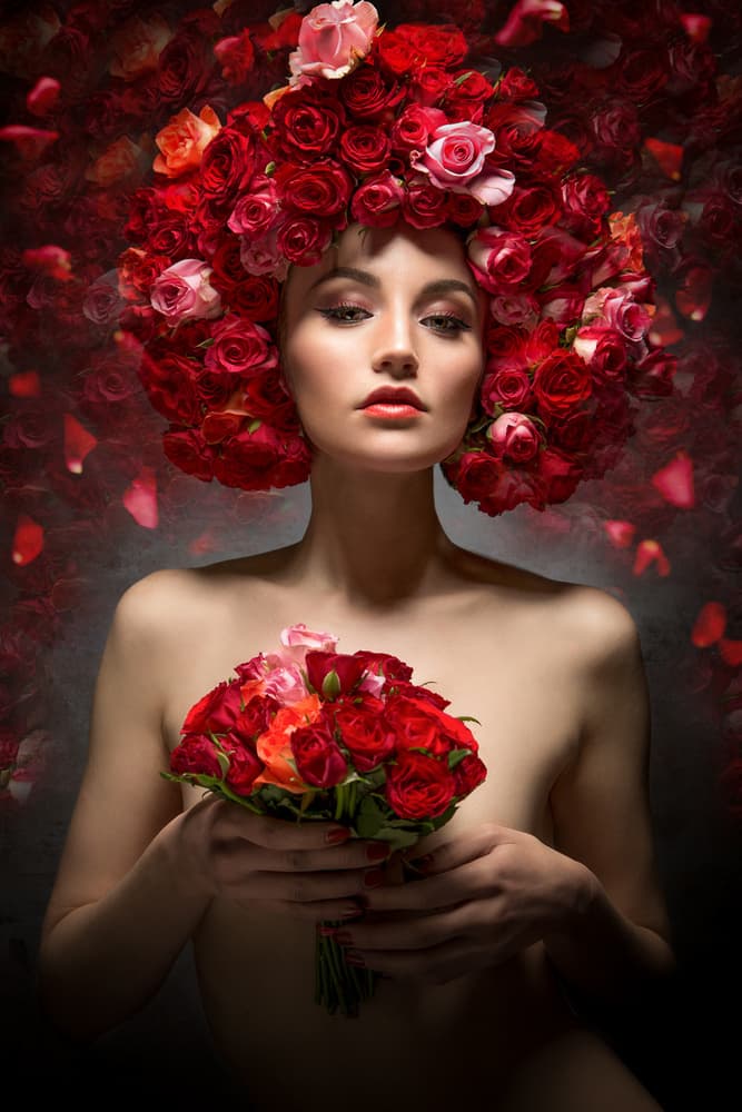 Woman with Red Roses by Siegart — canvas wall art
