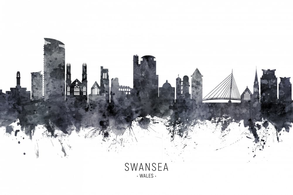 Swansea Watercolor Skyline by Michael Tompsett — canvas wall art