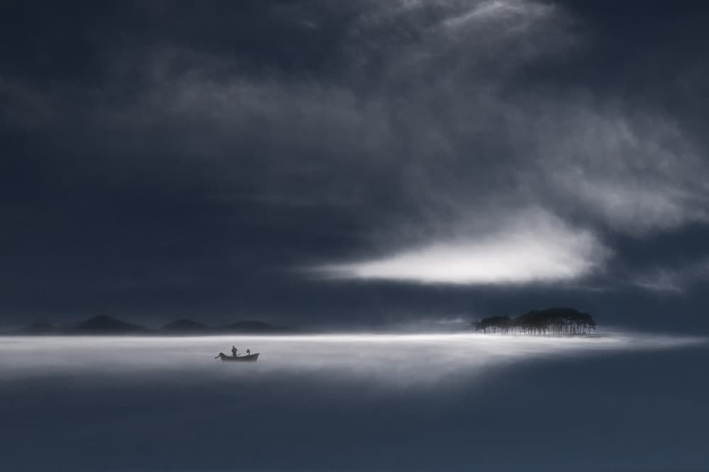 Misty Lake Solitude by Uschi Hermann — canvas wall art