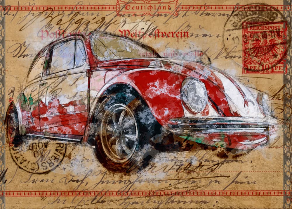 Classic Beetle Postcard by Lembayung senja studio [Vintage Poster] — canvas wall art