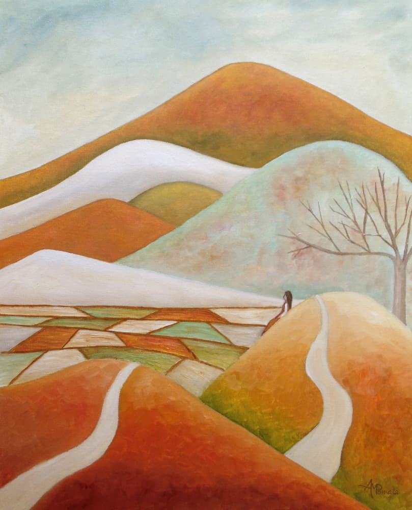 Woman on Autumn Hill by Angeles M. Pomata — canvas wall art