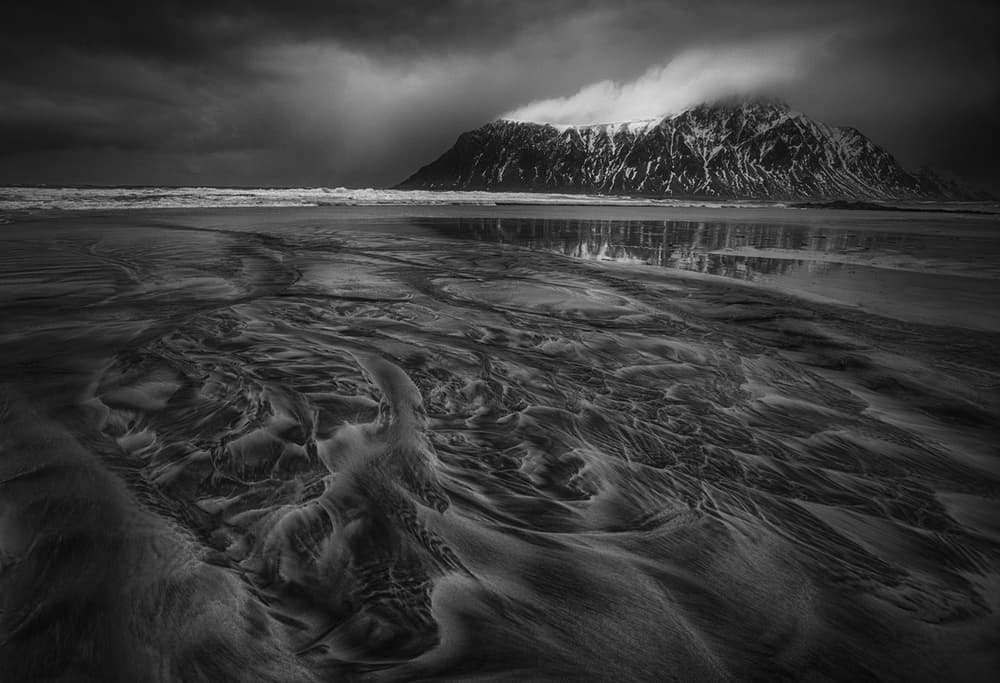 Snowy Mountain Beach Reflection by Peter Svoboda MQEP — canvas wall art