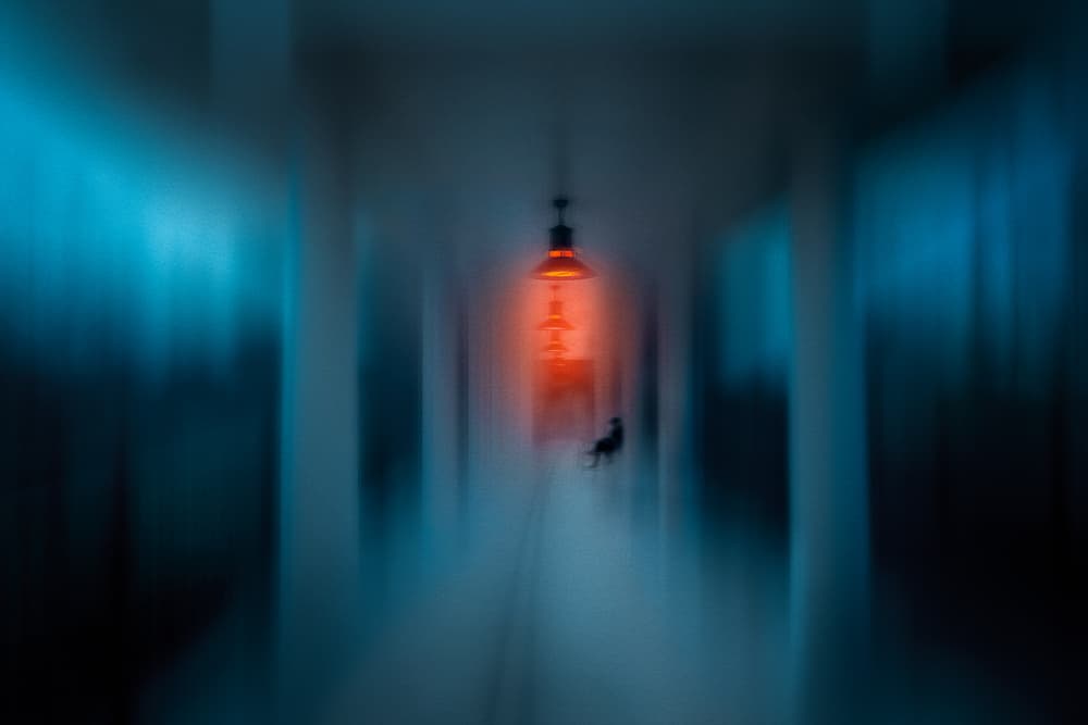 Red Light Hallway Figure by Siyu_Wei APA — canvas wall art