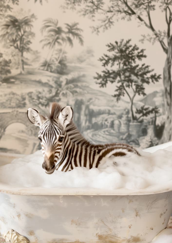 Baby Zebra Bubble Bath by Niky Rahner — canvas wall art
