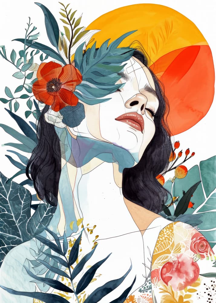 Serene Floral Portrait by Justyna Jaszke — canvas wall art