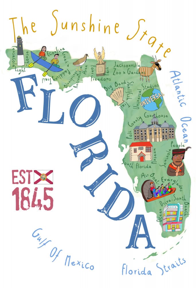 Sunshine State Map by Carla Daly — canvas wall art