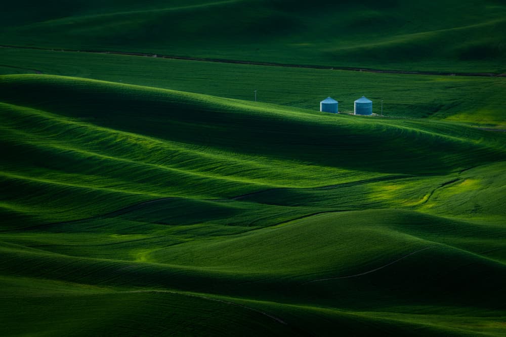 Emerald Hills and Silos by Wenjin Yu — canvas wall art