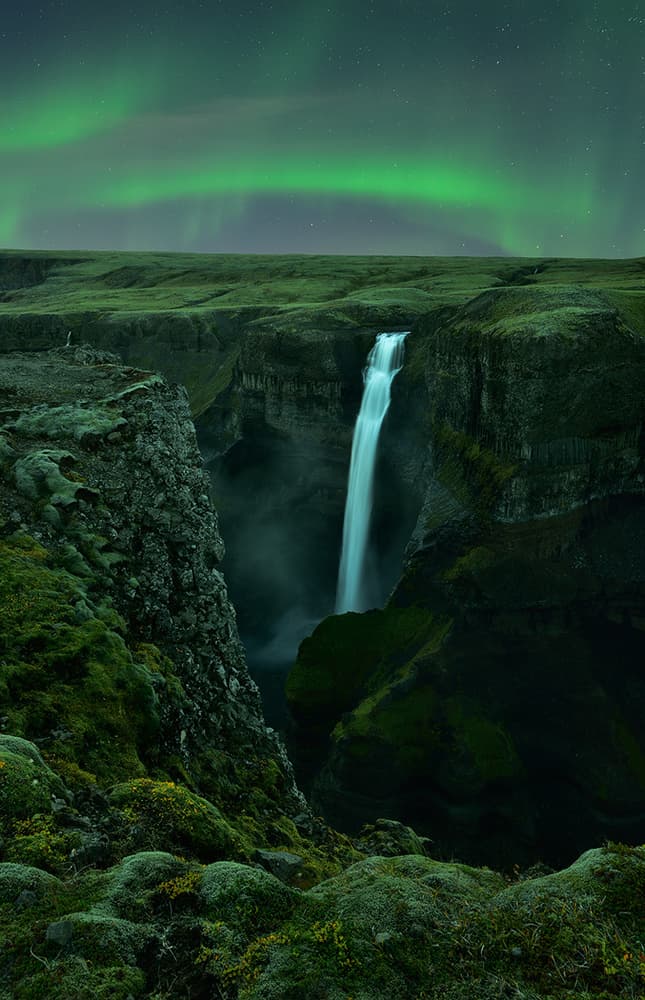 Majestic Northern Lights Waterfall by Mei Xu — canvas wall art
