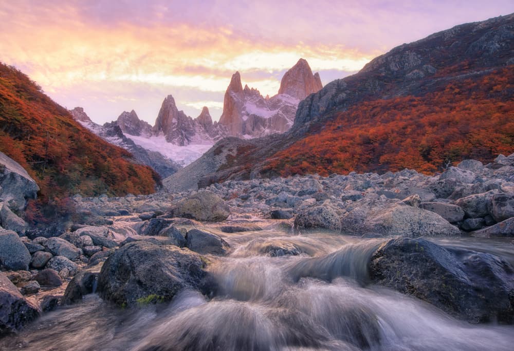 Fitz Roy Autumn River by May G — canvas wall art